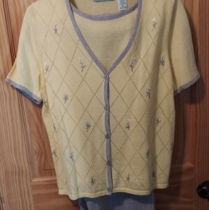 Alfred Dunner Yellow Sweater with Plaid Trim